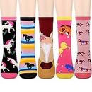 Jeasona 5 Pairs Horse Kids Socks for Girls Horse Gifts for Girls Horse Lover Gifts for Girls Cotton Cute Stocking Stuffer for Daughter