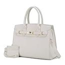 MKF Collection Satchel bag for Women, Vegan Leather Top-Handle Shoulder Handbag Purse, Calla White, Large