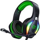 Fachixy 「2024 New」 FC100 Cascos Gaming para PS4/PS5/PC/Xbox One/Switch, Auriculares Gaming Cancelación de Ruido, Cascos con Microfono Estéreo Sonido, Cascos PS4 con 3.5mm Jack con Luz RGB (Verde)