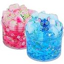 2 Pack Jelly Cube Crunchy Slime Kit, Blue and Pink Clear Crunchy Slime, Super Soft Crystal Slime Toy, for Kids Party Favors and School Education, Stress Relief Toy for Girls and Boys
