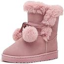 PPXID Women's Cute Pompon Lace Up Fur Winter Snow Boots Fluffy Mid Calf Boots-Pink 8 US Size