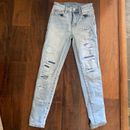 American Eagle Outfitters Jeans | American Eagle Ne(X)T Level Ripped Low Rise Jeggings/Skinny Jeans, Size 0 Short | Color: Blue/Tan | Size: 0