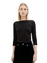 TOM TAILOR Shirt Basique Femme Manches 3/4, 14482-noir Profond, XL Dames