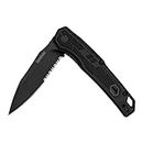 Kershaw Appa Folding Serrated Tactical Pocket Knife, Assisted Opening, 2.75 inch Serrated Black Blade and Handle, Small, Lightweight Every Day Carry