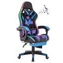 WOTSTA Gaming Office Chair with 12RGB LED Lights 7 Point Massager andBluetooth speaker Racing Computer Chair with Lumbar Support Footrest High Back Ergonomic Executive Desk Chair for Office Gamer Blue