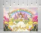 Princess Belle Backdrop for Birthday Party Supplies 5x3ft Beauty and The Beast Photo Backgrounds Belle Theme Baby Shower Banner for Birthday Cake Table Decoration