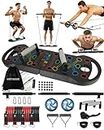 HOTWAVE Portable Exercise Equipment with 16 Gym Accessories,20 in 1 Push Up Board Fitness,Resistance Bands with Ab Roller Wheel,at Home Workout for Men