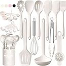 Umite Chef Kitchen Utensils Set, 22Pcs Silicone Cooking Utensils Set, Heat Resistant Silicone Kitchen Spatulas Set with Holder, White Cooking Gadgets Tools Set for Nonstick Cookware, Dishwasher Safe