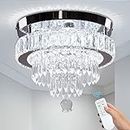 Dimmable Crystal Chandeliers 11.8" LED Flush Mount Modern Ceiling Light Fixtures for Bedroom Dining Room Hallway (2700K/4000K/6500K)