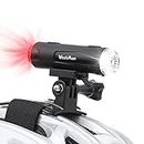 Semaho 2in1 Rechargeable Helmet Light with Bracket Mount Night Bike Light Riding Safety 5 Warning Light Modes IP66 Waterproof Bicycle Light, 360° Rotatable Front Rear Lights, Mountain Bike Headlight