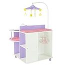 Olivia's Little World Little Princess Baby Doll Two-Sided Wooden Baby Doll Changing Station with Storage Shelves, Closet, Highchair, Changing Table, and Sink, White with Purple and Pink Accents