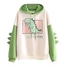 Women's Dinosaur Sweatshirt Long Sleeve Splice Tops Cartoon Cute Hoodies Teens Girls Casual Pullover (Green, Medium, m)