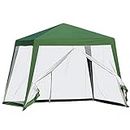 Outsunny 10x10ft Party Tent Canopy with Netting, Patio Screen House Slant Leg Outdoor Gazebo Sun Shade Shelter, Green