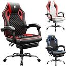 HLDIRECT Gaming Chair, Ergonomic Gaming Chairs for Adults, Video Game Chair with Footrest, Gamer Computer Chair with Headrest and Lumbar Support, Swivel PU Leather Office Chair, Black & Red