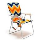 SunnyFeel Lightweight Folding Beach Chair - Heavy-Duty 300lb Capacity with Cup Holders & Retro Design for Adults, Portable Lawn Chair, Foldable Camping Chair for Outdoor Relaxation (Orange Wave)