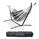 BACKYARD EXPRESSIONS PATIO · HOME · GARDEN 914921 Two Person Hammock with Stand + Relaxing Audio Track and Luxury Carrying Case, 106" L x 47" W x 43" H, Saharan Nights