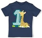 Baby T-Shirt Mädchen Jungen - 1. Geburtstag - Giraffe Eins - 3/6 Monate - Navy Blau - 1 t- Shirt 1st Birthday Boy Outfit 1ter Babykleidung Jahr one Year Old Tshirt t einjährigen Clothes erster