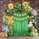 Just Party Jungle Themed Birthday Decoration Set - 66 Piece Complete Birthday Party Decorations for a Wild Celebration - Green Balloons, Animal Foil Balloons and DIY Decor Kit