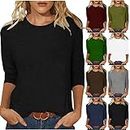 Best Cyber of Monday Deals Women's Casual 3/4 Sleeve T-Shirts Round Neck Cute Tunic Tops Basic Tees 2024 Summer Blouses Loose Fit Pullover Your Orders