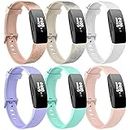 6 Pack Bands Compatible with Fitbit Inspire 2 & Fitbit Inspire HR & Fitbit Inspire & Fitbit Ace 2 Fitness Tracker for Women Men, Sport Silicone Replacement Straps for Fitbit Inspire 2 Bands (Glistening Rose Gold/Glistening Gold/White/Lavender/Mint Green/Pink, Small)