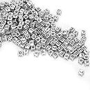 Alphabet Silver Square Beads Big Hole Square Silver Letter Beads Clothing Accessories and Surrounding Areas Cube Letters for Jewellery Making Letter Beads for Jewellery Making (Silver)