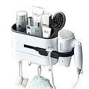 JR Joyreap Hair Dryer Holder Set Bathroom Wall Mounted Toothbrush Comb Storage White Rack