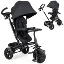 Costway 4-in-1 Baby Tricycle Toddler Trike with Reversible Seat and 5-Point Safety Harness-Black