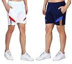 DIA A DIA Unisex (Pack of 2) Sports Shorts Zip Pockets (Darkblue, White Free Size 26 to 34 inch Waist)