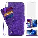 Asuwish Compatible with Samsung Galaxy J7 2016 Wallet Case Tempered Glass Screen Protector Card Holder Kickstand Magnetic Stand Accessories Leather Phone Cover for Glaxay J 7 J710 Women Men Purple