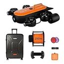 150M Tether Titan Professional Underwater Drone ROV AUV Robot with 4K UHD Action Camera Remote Control Real-time Steaming Undersea Detection for Viewing, Recording, Fishing, Salvage Work (150M Titan)