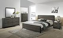 Roundhill Furniture Ioana 187 Antique Grey Finish Wood Bed Room Set, King Size Bed, Dresser, Mirror, Night Stand, Chest