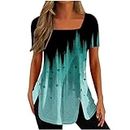 My Recent Orders Placed by me Summer Tops for Women 2024 Trendy Novelty Print Blouse Dressy Casual Square Neck Short Sleeve Tunic Tops Slim Fit Going Out Ladies Tshirt Cute Color Block Tee