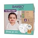 Bambo Nature Premium Eco Nappies, Eco-Labelled Sustainable Nappies, Enhanced Leakage Protection, Secure & Comfortable Baby Nappies, Secure & Comfortable - Size 4 Nappies (15-31lb/7-14 kg), Maxi, 144PK