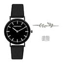 Joker & Witch Leather Women Archangel Love Triangle Analogue Watch, Black Dial, Black Band