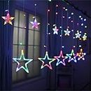 NIYAMAX 12 Stars Curtain Fairy String 108 Led 6 Big Star 6 Small Star Light with 8 Flashing Modes for Indoor & Outdoor Decorations, Christmas, Wedding, Party, Home, Patio Lawn (Multicolor)