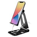 Amazon Basics Adjustable Aluminium Mobile Phone Holder | Foldable Tabletop Stand/Dock/Mount for All Smartphones, Tabs, Kindle, iPad (Black)