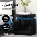 Artiss Bedside Tables 2 Drawers Side Table RGB LED Gloss Nightstand Black COLEY