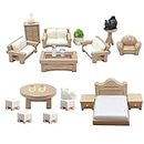 23 Pieces Dollhouse Mini Furniture Decoration Set DIY Accessories Including Dining Room Sitting Living Bedroom Toys for Baby Children Girls