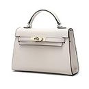 Womens Mini Leather Satchel Bags 9 * 2.5 * 5.5in Shoulder Purses Top Handle Handbags Ladies Designer Purses, Beige-golden Buckle