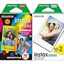 Fujifilm Instax Mini Instant Film, 2X 10 Blatt (20 Blatt), Weiß & Mini Frame WW1 Rainbow, Bunt