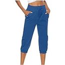 PANOEGSN Womens Capri Pants for Summer Y2k Cropped Pants Casual Drawstring Workout Pants Elastic High Waisted Baggy Jogger