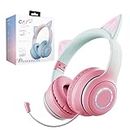 Daemon Headphones, Bluetooth Wireless Headphones for Kids Teens Adults, Over-Ear Bluetooth Headphones with Microphone, Cat Ear Headphones for Girls Women (Pink with Mic)