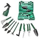 HASTHIP® 10Pcs Gardening Tools for Home Gardening Kit Set Plant Care Including Anti-Rust Trowel Fork with Portable Storage Case - Diwali Gifts for Gardeners