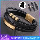Men's Stainless Steel Leather  Bracelet Multilayer Braided Cuff Magnetic Clasp  