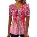 Yoloke Today Deals Prime 2023 Womens Tops Dressy UK Casual Short Sleeve Hide Belly Shirts Summer Pleated Button V Neck T-Shirt Sale Clearance Ladies Floral Tunic Tops