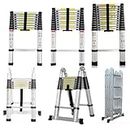 3.8M (1.9+1.9m) A-Frame Telescoping Ladder Folding Ladder Extension Ladder Extendable Portable with Hinges Max 150kg Load Capacity with Non Slip Rubber Feet Compact and Sturdy, EN131 Certificate