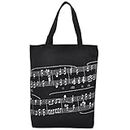 KingPoint Einkaufstasche aus dicker Baumwolle, Handtasche mit Musikmotiv, Notenschlüssel, Noten-Muster Schwarz