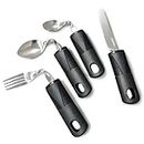 Adaptive Bendable Utensils (4 Piece Set) Stainless Steel and Dishwasher Safe. Non-Slip, Wide Grip, Non-Weighted Utensils for Hand Tremors, Arthritis, Parkinsons or General Physical Restrictions