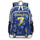 Soccer R-onaldo Multifunction Sport Backpack Travel Laptop Football Fans Bag for Men Women (Blue lines - 1)