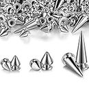 170 Pieces Multiple Sizes Cone Spikes Screwback Studs Rivets Large Medium Small Metal Tree Spikes Studs for Punk Style Clothing Accessories DIY Craft Decoration (Silver)
